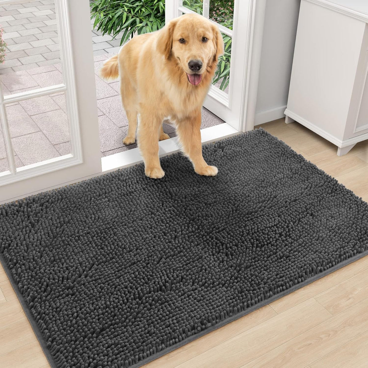 Amyracel Dirt Trapping Door Mat, 36" x 72" Large Absorbent Dog Door Mat for Muddy Paws, Quick Dry Non Slip Chenille Mud Mat for Dogs, Machine Washable Entry Indoor Entryway Rug for Inside Floor