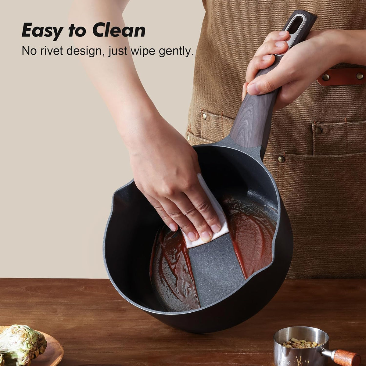 SENSARTE Nonstick Sauce Pan with Lid, 1.5 Quart Small Saucepan, Multipurpose Cooking Pot with Stay Cool Handle, Non toxic Kitchen Sauce Pot, Non stick Saucier Pan, Induction Comptable, PFOA Free