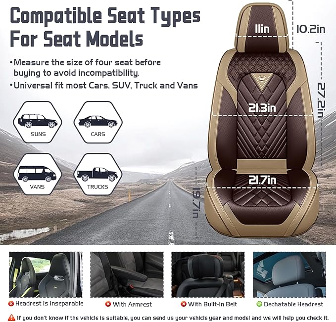 Truck Seat Covers for GMC Sierra 3500 2007-2026, Waterproof Premium Leather Full Coverage Car Seat Cover, Muscle Sport Style Auto Interior Seat Cover Sets (Full Set/Brown Coffee)