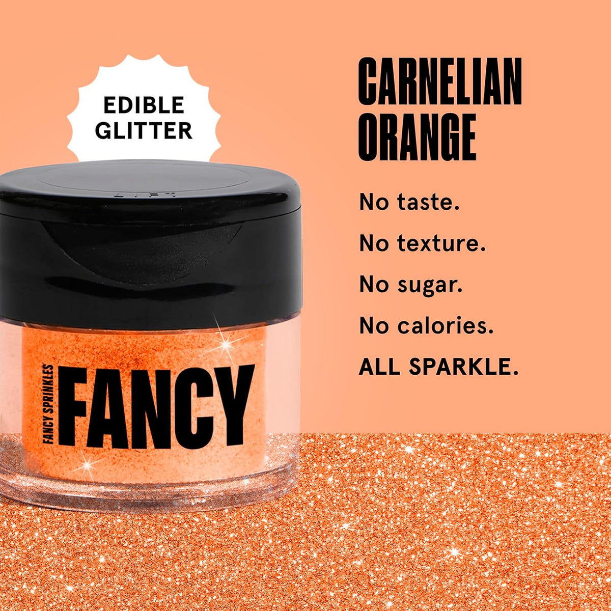 Fancy Sprinkles Carnelian Orange Premium Edible Glitter, Sparkle for the Showgirl Era with 100% Edible Glitter for Sparkling Food & Drinks No Taste or Texture (4gm)