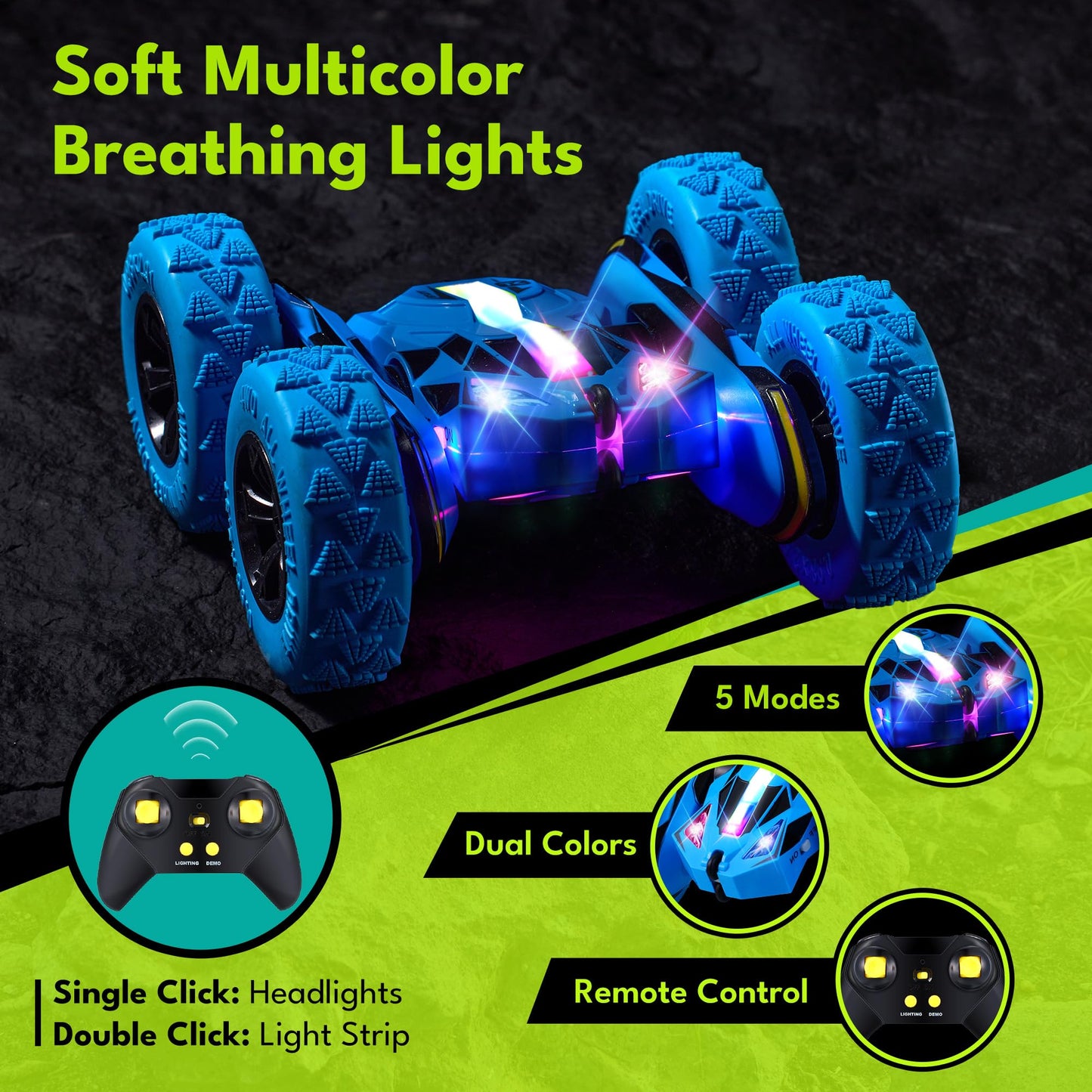Threeking Remote Control Flip Stunt Car Double Sided Driving Crawler Toys