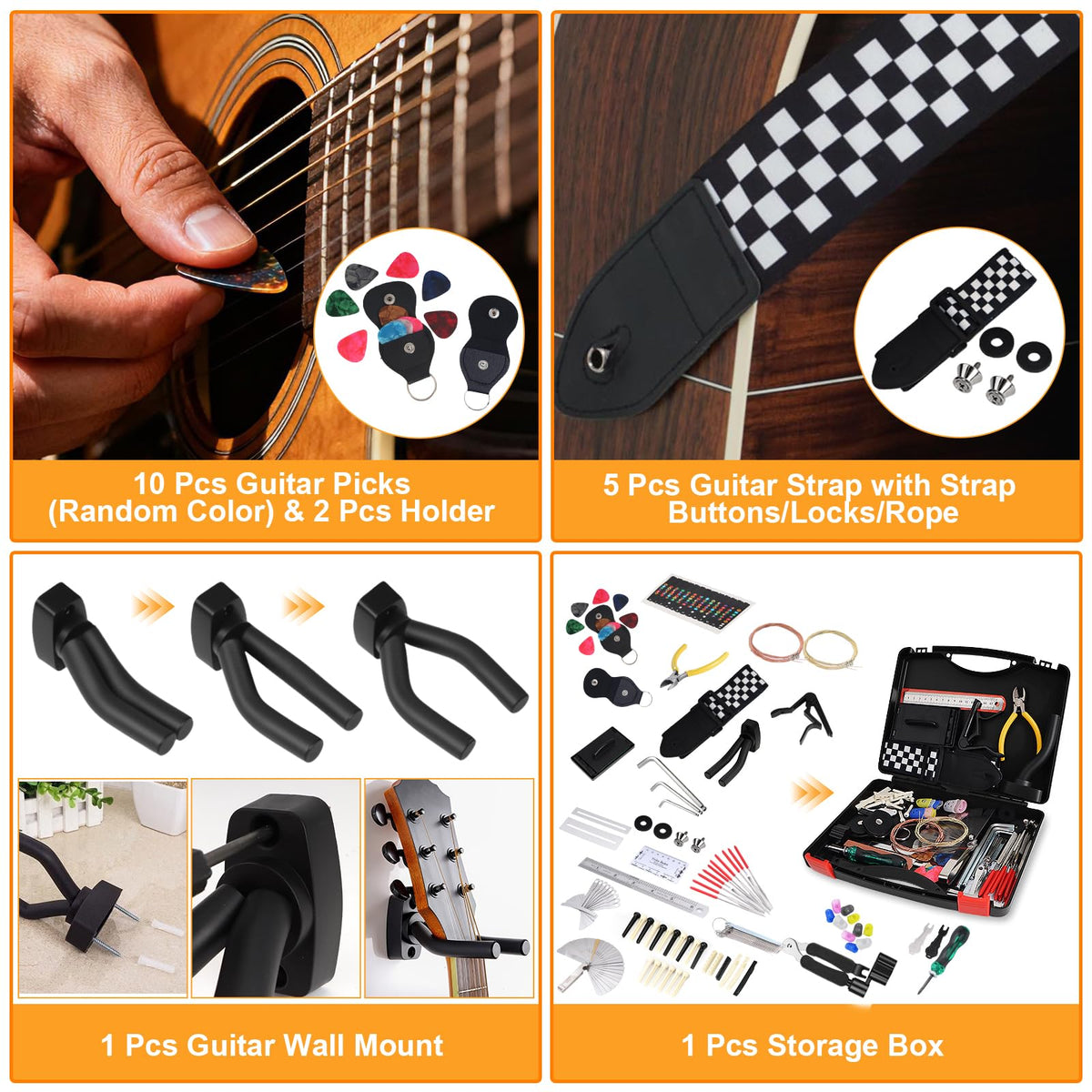 146 Pcs Guitar Tool Kit, Professional Guitar Repair Kit, Guitar Maintenance Kit with Guitar Tools Accessories and Carry Bag, Guitar Setup Kit for Electric Guitar Acoustic Guitar Ukulele Banjo Bass