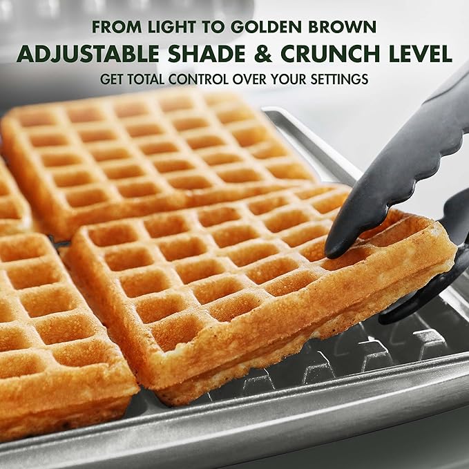 GreenPan Elite 4-Square Belgian & Classic Waffle Maker,Healthy Ceramic Nonstick Dishwasher Safe Plate, Adjustable Shade/Crunch Control, Wont Overflow, Easy Clean, Breakfast,PFAS-Free,Graphite