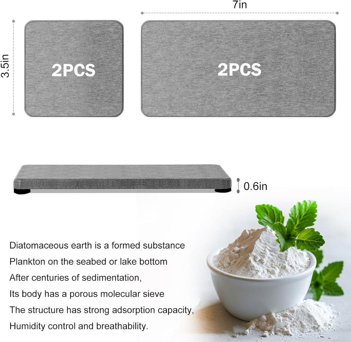 4PCS Water Absorbing Stone Tray for Sink, Fast Drying Stone Sink Tray, Water Absorbent Diatomite Trays, Diatomaceous Coaster, Stones Drying Trays for Bathroom Sinks and Kitchen Counter