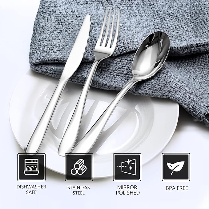Silverware Set,SANTUO Stainless Steel Knives Spoon Forks Set for Home, Kitchen and Restaurant, Mirror Polished& Dishwasher Safe (12pcs-Silverware set)