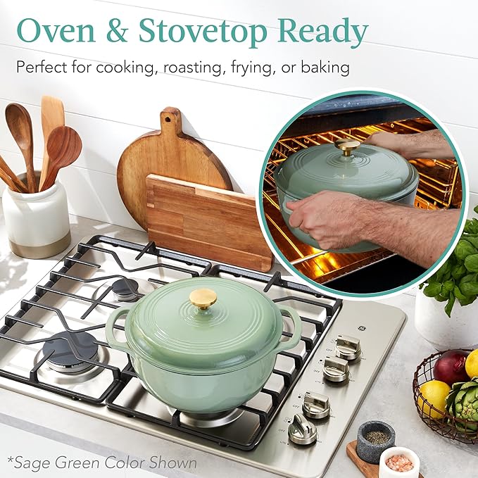 Best Choice Products 7.5 Quart Enamel Cast-Iron Round Dutch Oven, Family Style Heavy-Duty Pre-Seasoned Cookware for Home, Kitchen, Dining Room, Oven Safe w/Lid, Dual Handles - French Gray