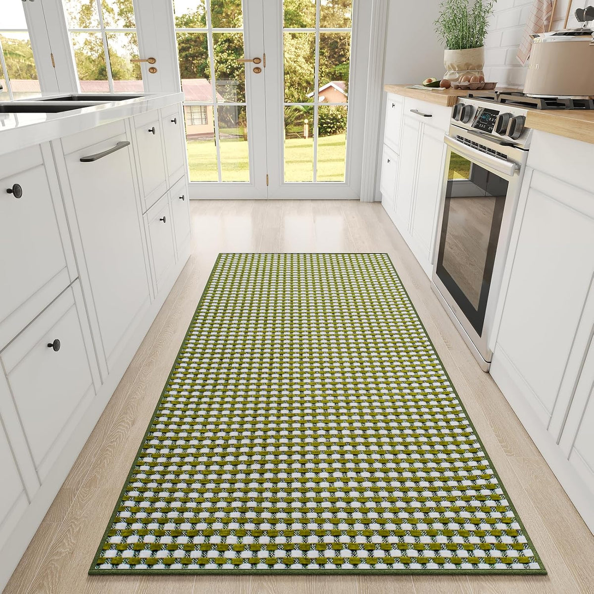 Large Kitchen Runner Rugs Long Kitchen Mat Non Slip Washable, Super Absorbent Soft Chenille Braided Kitchen Mats for Floor, Rubber Backing Kitchen Sink Standing Mat, Easy Clean, Green 36"x71"