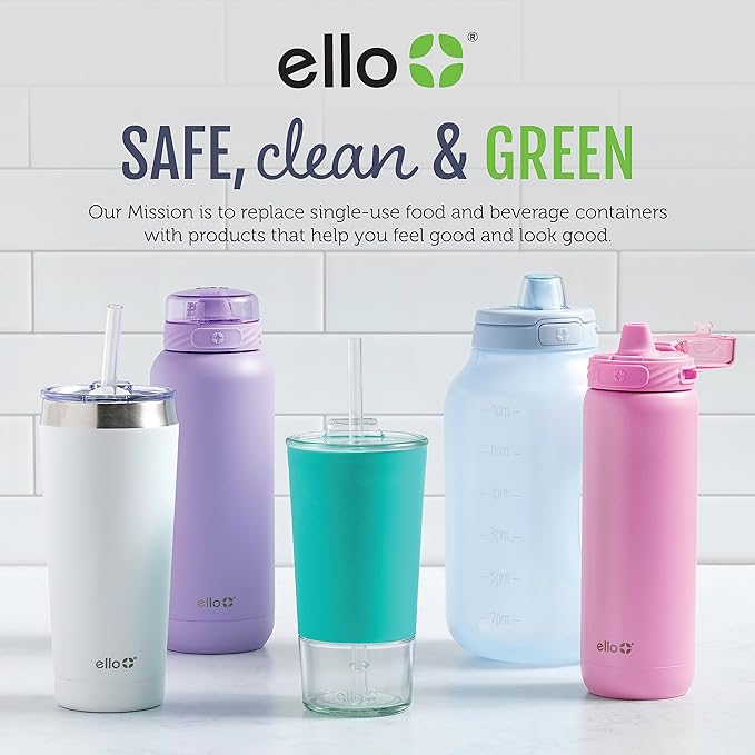 Ello Pop & Fill 32oz Stainless Steel Water Bottle with Quick Fill Technology, Double Walled and Vacuum Insulated Metal, Leak Proof Locking Lid, Sip and Chug, Reusable, BPA Free, Raincloud