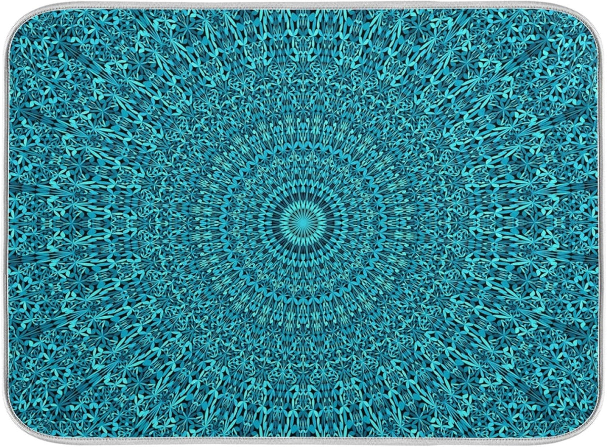 Super Absorbent Dish Drying Mat Microfiber Fast-Drying Dish Mat 16" x 18" Kitchen Dish Drying Pad Mandala Turquoise Teal Blue Green