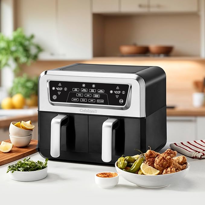 Cuisinart Dual Basket Air Fryer, 2-4.25 QT Baskets, Total 8.5 QT, 4 Functions Air Fry, Roast, Bake and Keep Warm, Features Sync Finish and Sync Settings, Toss Reminder, Auto Warm Mode and Auto-Pause