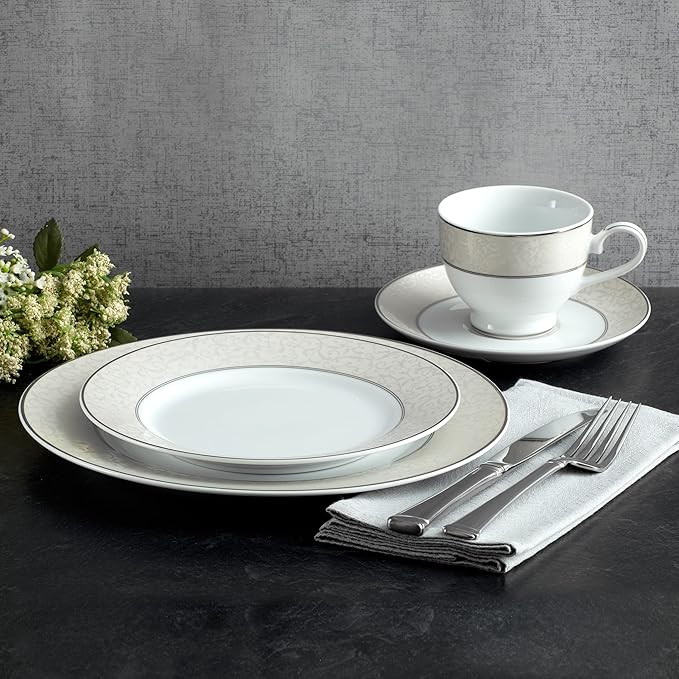 Mikasa Parchment 40-Piece Dinnerware Set, Service for 8, Durable Porcelain Plates, Bowls, and Mugs with Contemporary Design, Dishwasher Safe