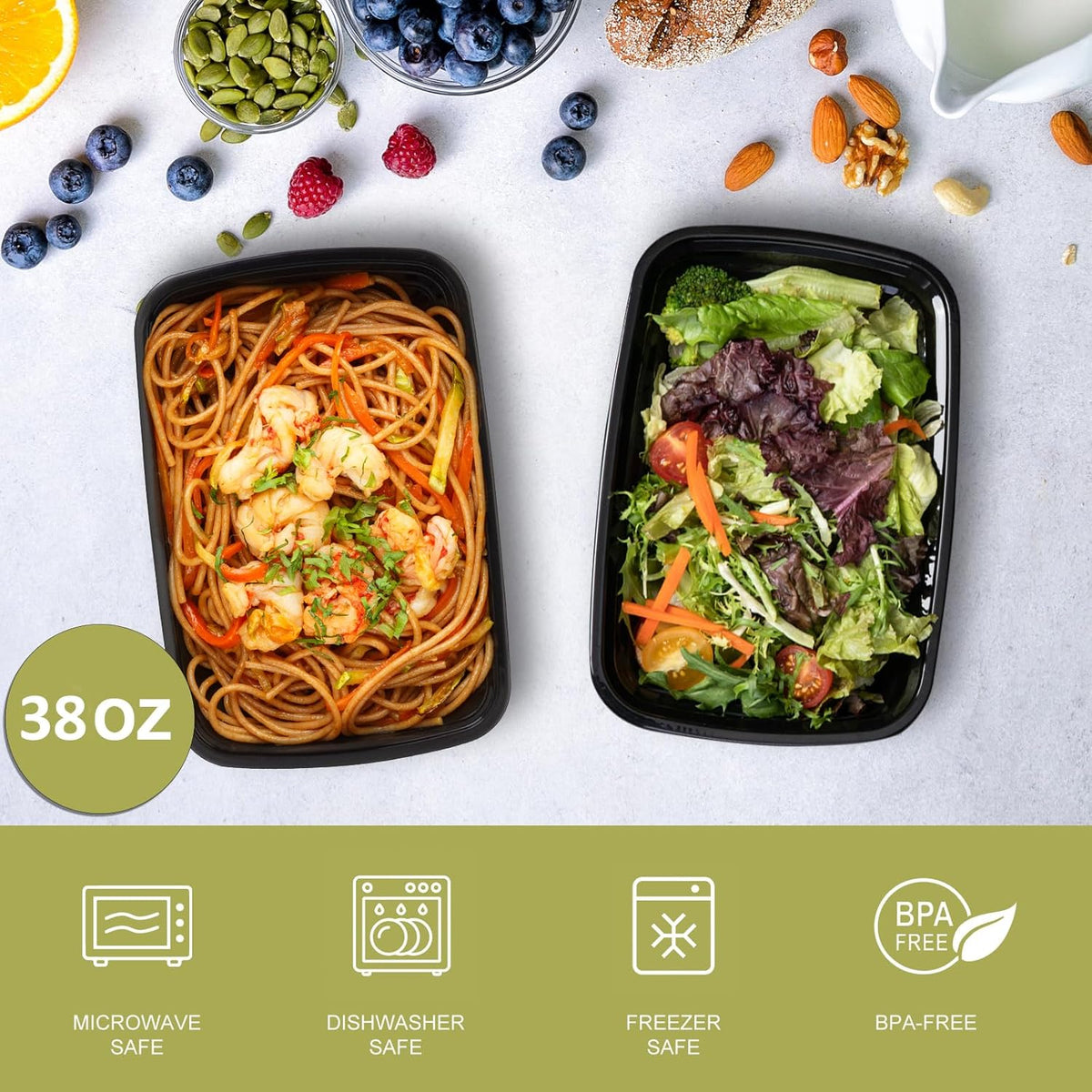 30 Pack Meal Prep Containers 38oz, Plastic To Go Food Containers with Lids, BPA-Free, Microwave/Dishwasher/Freezer Safe