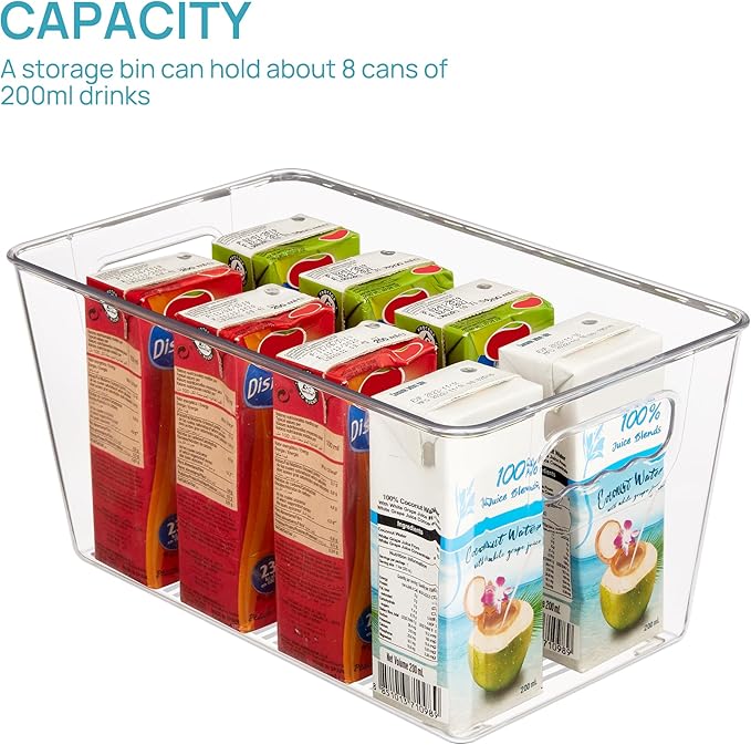Vtopmart Clear Plastic Storage Bins, 6 PCS Pantry Organizer Bins with Handle for Refrigerator, Fridge, Cabinet, Kitchen, Countertops, Cupboard, Freezer Organization,Medium