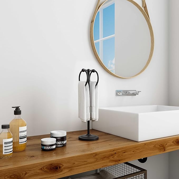 BGL Hand Towel Holder Stand for Bathroom, Hand Towel Stand for Bathroom Counter, Free Standing Towel Racks for Bathroom with Weighted Base,Matte Black