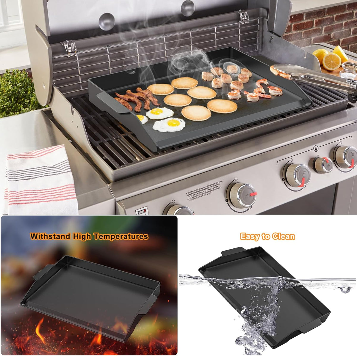 Onlyfire Universal Cast Iron Cooking Griddle, Pre-Seasoned Nonstick Coating Griddle Flat Top Grill Plate with Extra High Sidewalls for All Gas Grills and 4 Burner Range Oven, 23" x 16"