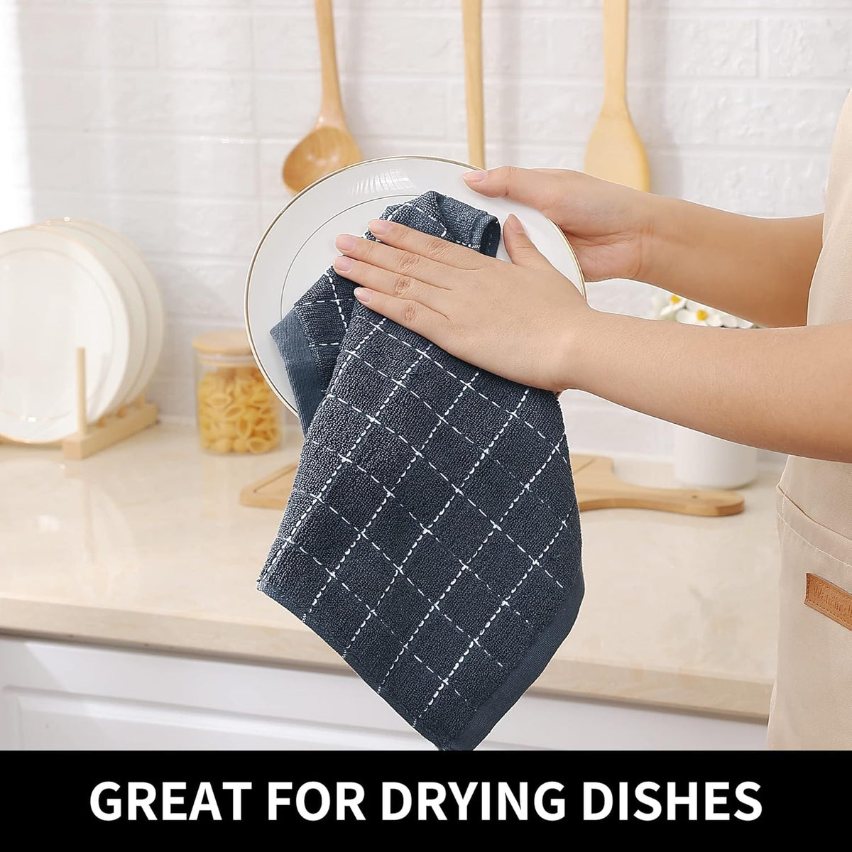 Homaxy 100% Cotton Terry Kitchen Dish Cloths, Ultra Soft and Absorbent Dish Towels for Kitchen, Suitable for Drying and Washing Dishes, 8 Pack, 12 x 12 Inches, Dark Grey