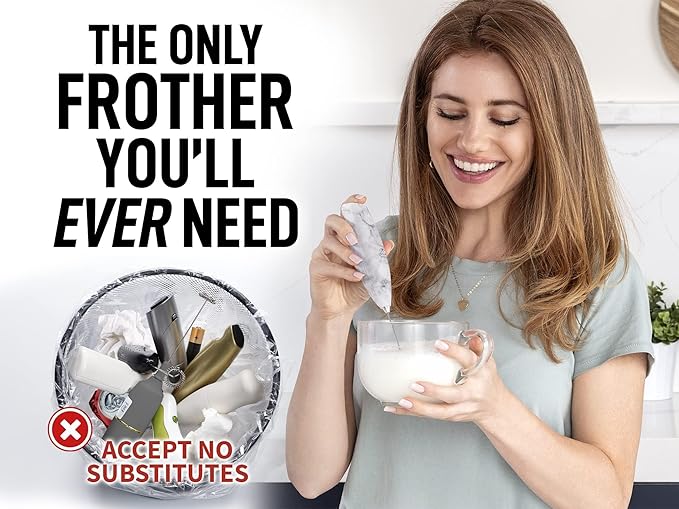 Zulay Powerful Milk Frother for Coffee with Powerful Motor - Handheld Frother Electric Whisk, Milk Foamer, Mini Mixer & Coffee Blender Frother for Frappe, Latte, Matcha, No Stand - Marble