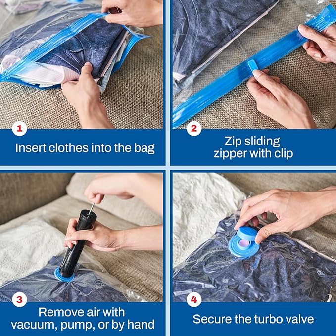 5 Pack Jumbo Vacuum Storage Bags for Comforters, Blankets & Clothes – Jumbo Vacuum Sealed Compression Bags with Hand Pump – Space Saver Storage Bags for Bedding, Moving, Travel & Organization