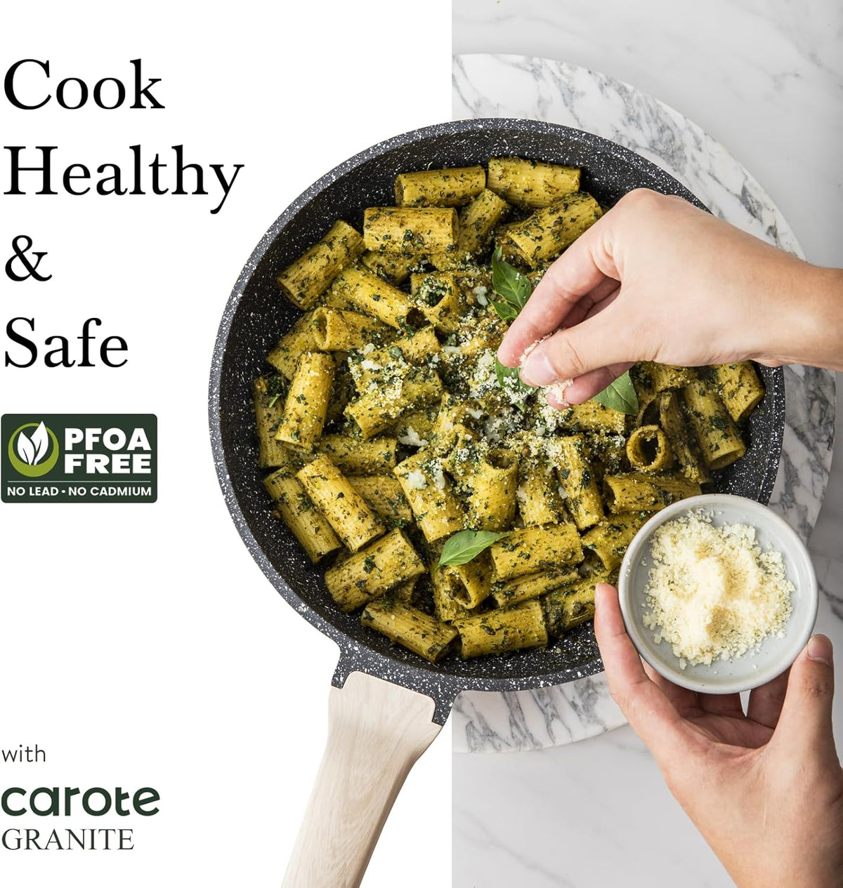 CAROTE Non Stick Frying Pan Skillet, 8" Nonstick Fry Pan with Glass Lid, Egg Pan Omelet Pans, Granite Cookware, PFOA Free (Classic Granite, 8-Inch)