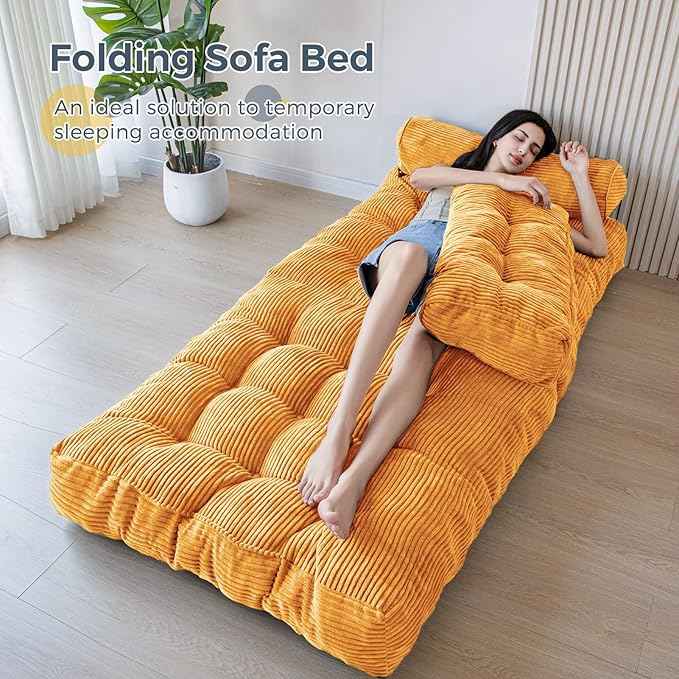 MAXYOYO Folding Sofa Bed, Convertible Sleeper Chair with Pillow Foldable Mattress with Back Support, Portable Fold Out Chair Bed Comfy Floor Sofa Lounge for Living Room Bedroom Apartment
