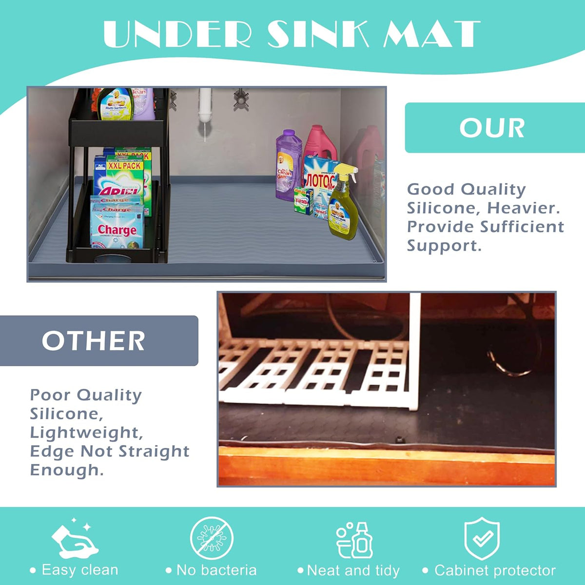 URMONA Waterproof Silicone Under Sink Mat 28'' x 22'' Shelf Liner for Kitchen and Bathroom, Cabinet and Counter Protector, Storage and Organizers, Litter Mat, Pet Cat Puppy Essentials(Beige)