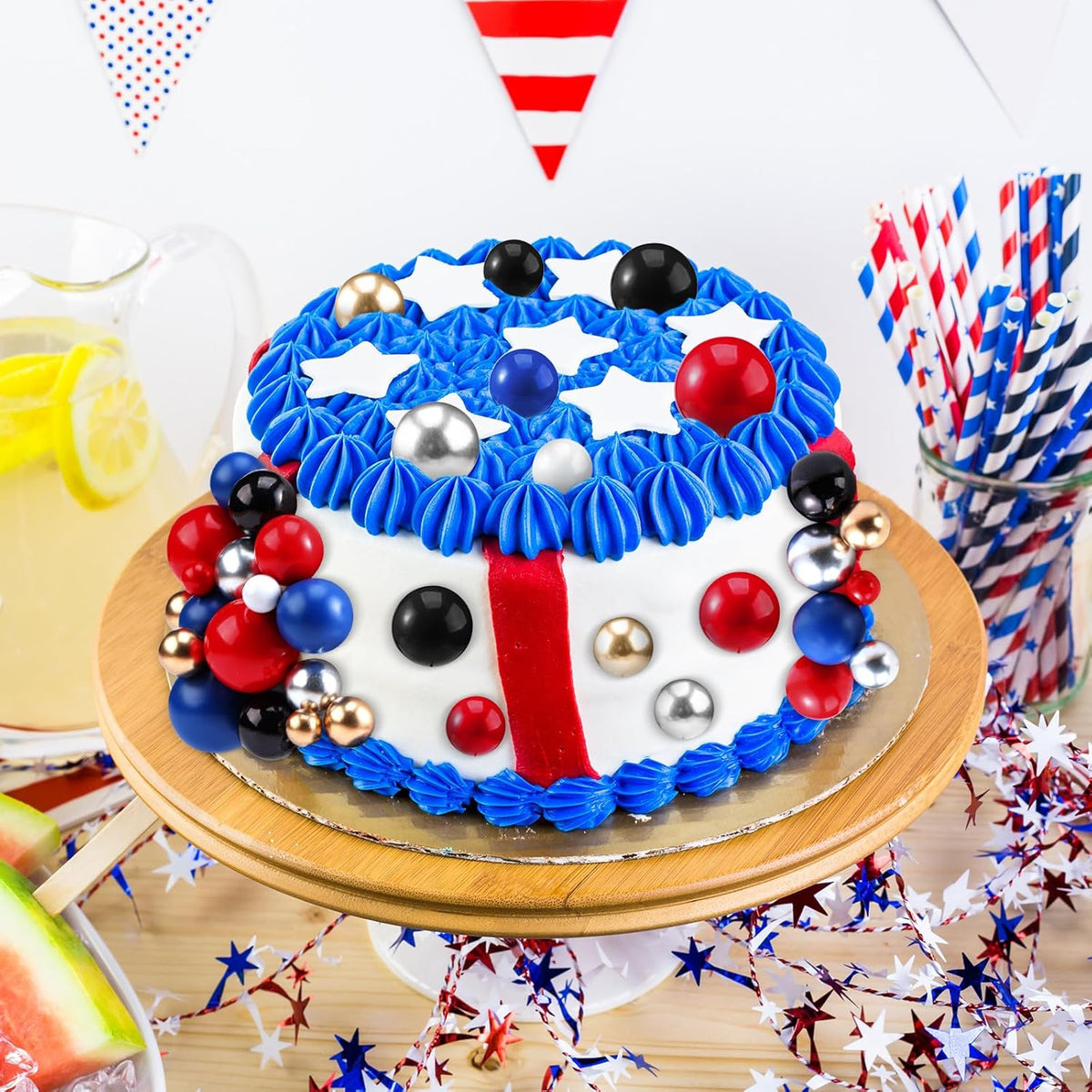 108 Pcs Balls Cake Topper DIY Cupcake Insert Foam Balloons for Cake Baking Wedding Anniversary Birthday Decoration(Blue, Red, Black,Multi Sizes)