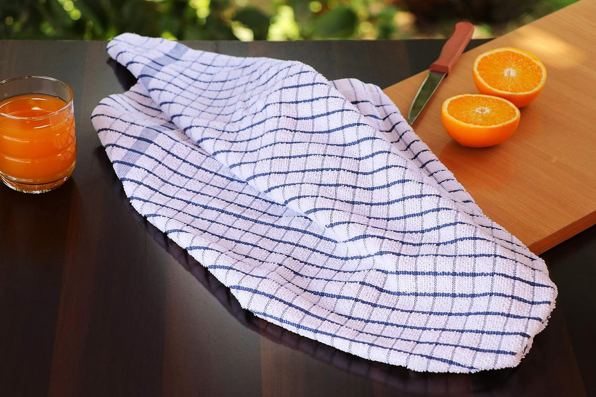 AMOUR INFINI Kitchen Towels Set of 4 - Highly Absorbent, Super Soft Terry Cotton 20x28 Inch Dish Towels with Hanging Loop - Hand & Tea Towels for Cleaning & Drying Dishes (Ass- Blue)