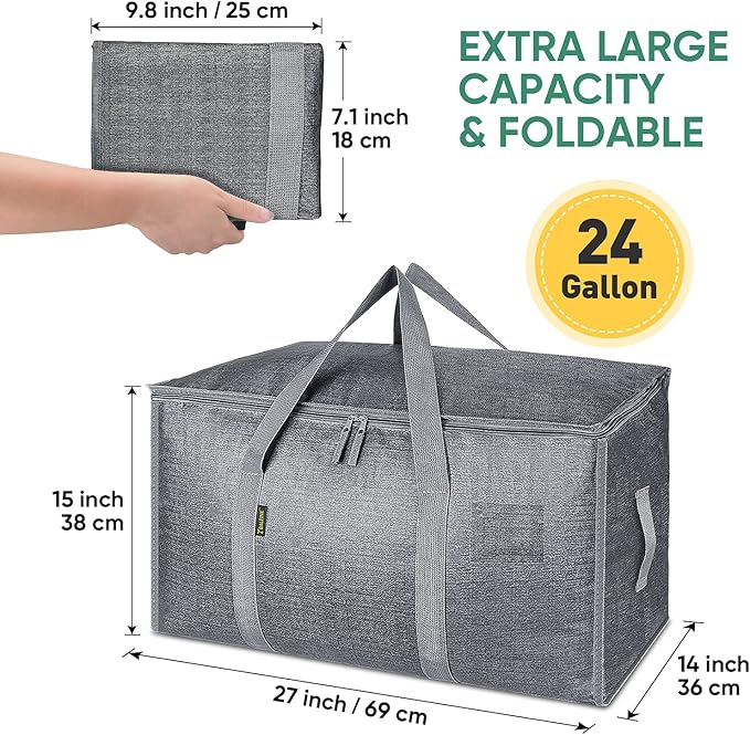 BALEINE 2-Pack Oversized Moving Bags with Reinforced Handles, Heavy-Duty Storage Tote for Clothes, Moving Supplies (Winter Grey, 2-Pack)