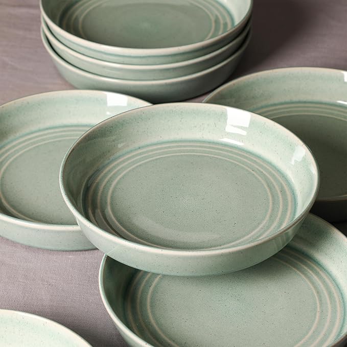 Stone Lain Claire 4-Piece Pasta Bowl Set Stoneware, Bowls, Dishwasher and Microwave Safe, Dish Set for 4, Green