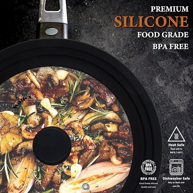 Universal Lid for Pots, Pans and Skillets - Tempered Glass with Heat Resistant Silicone Rim, Fits 11", 12" and 12.5" Diameter Cookware