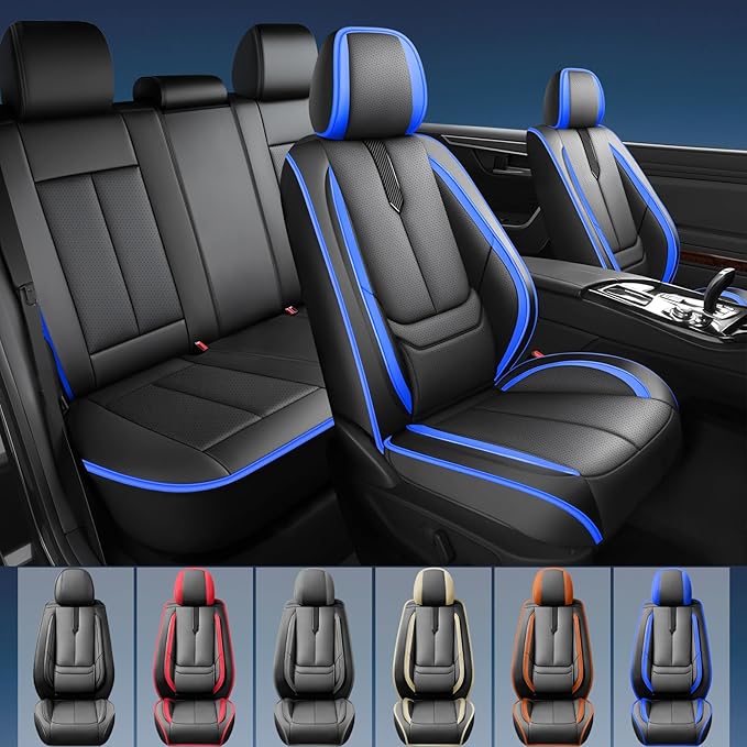 Fit Outback Car Seat Covers for Subaru Outback 2010-2024 2025 2026 -Upgraded Premium Waterproof & Breathable Leather,Airbag Compatible,All-Weather Seat Cushion Protector,Full Set,Black-Blue