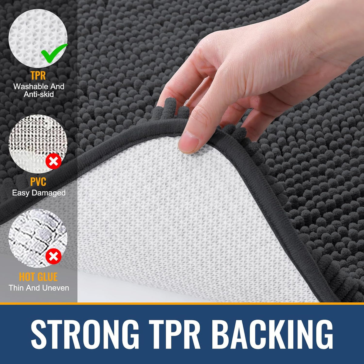 Arotive Bathroom Rugs 30x20, Extra Soft Absorbent Shaggy Chenille Bath Rugs, Machine Washable Rubber Backing Non-Slip Bath Mats for Bathroom Floor Tub and Shower, Home Decor Accessories, Dark Grey