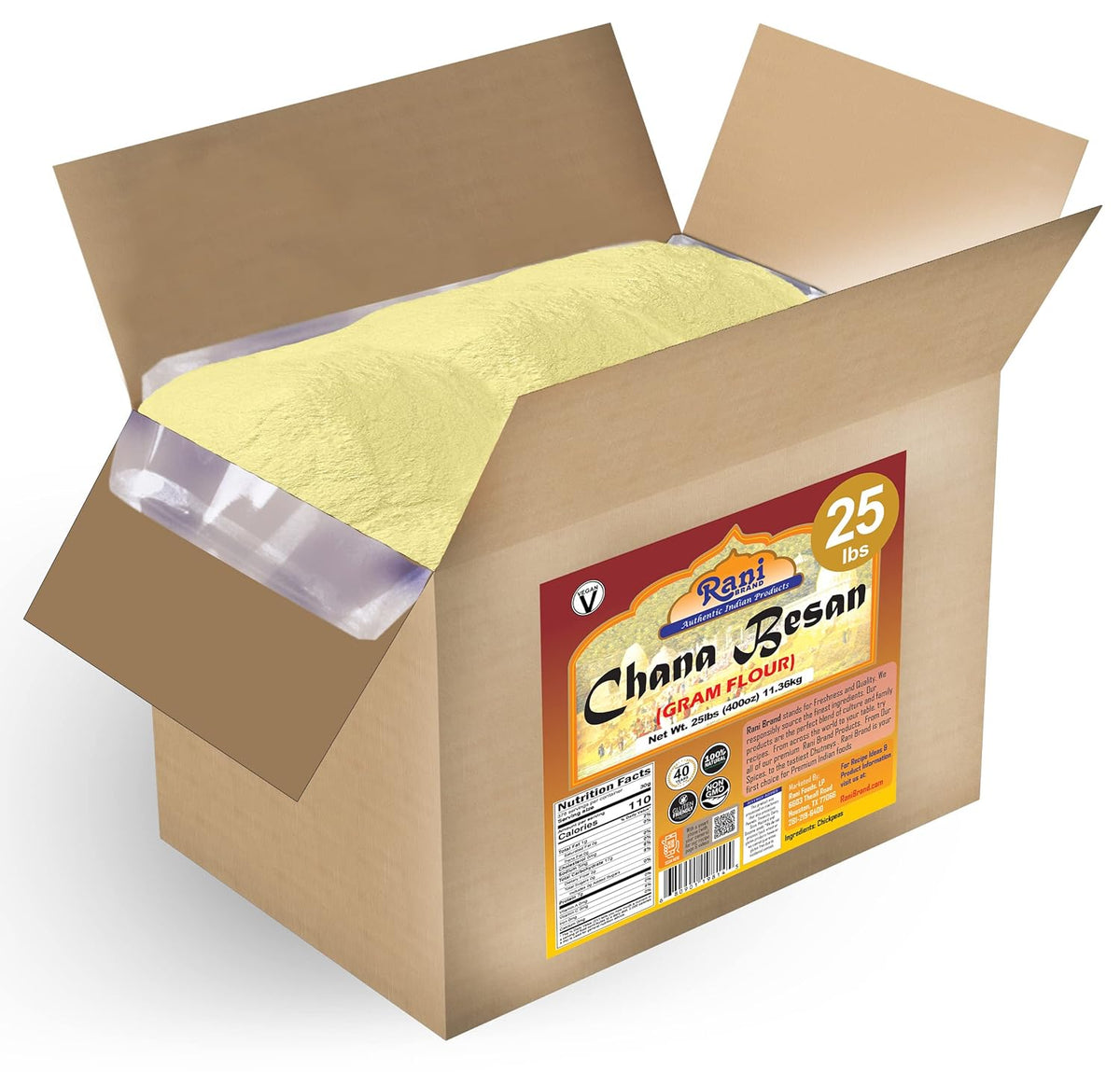 Rani Chana Besan (Chickpeas Flour, Gram) 400oz (25lbs) 11.36kg Bulk Box ~ All Natural | Vegan | Gluten Friendly | NON-GMO | Kosher | Indian Origin