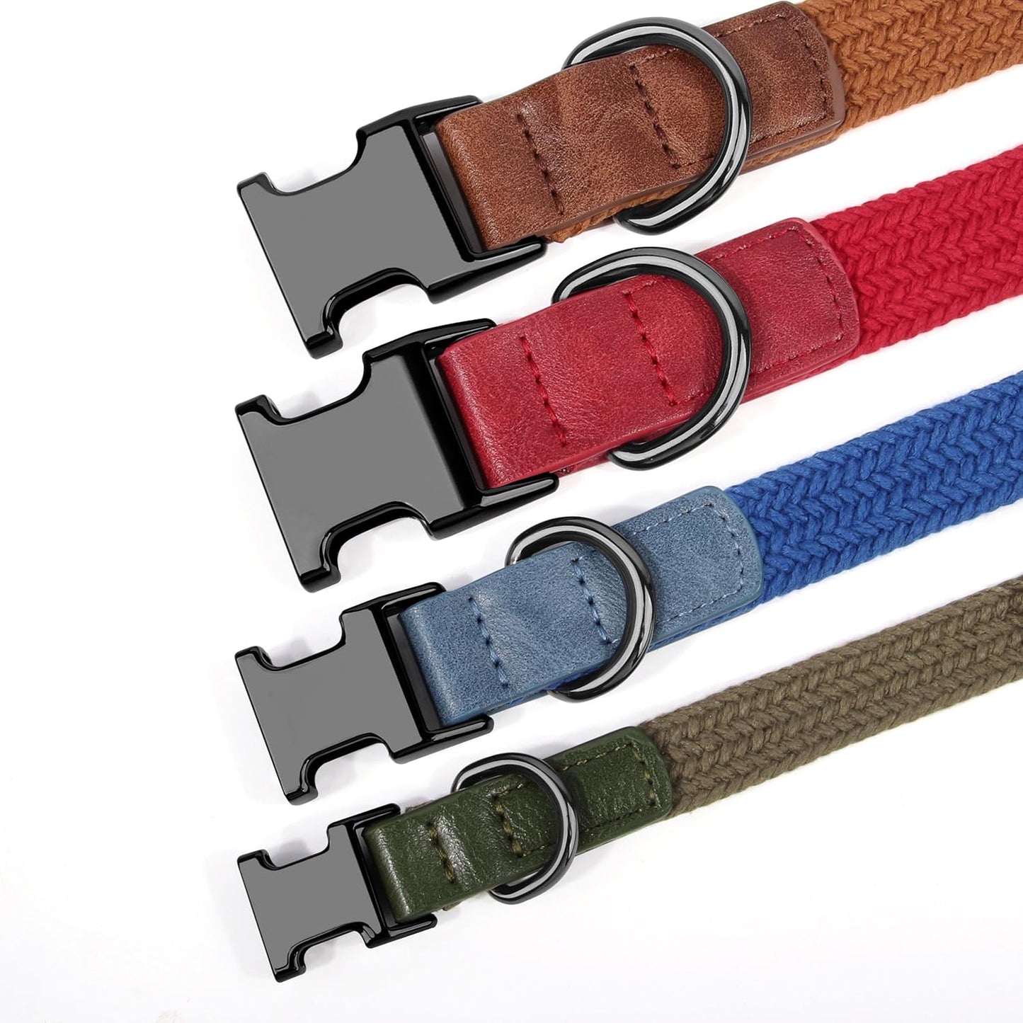 PET ARTIST Soft Cotton Dog Collar for Medium Dogs in Glamorous Red, Simple Dog Collar with Quick Release Metal Buckle & D Ring, M Size (13-21")