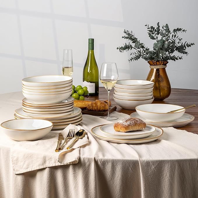 AmorArc Ceramic Dinnerware Sets,Handmade Reactive Glaze Stoneware Plates and Bowls Sets,Highly Scratch Resistant | Dishwasher & Microwave Safe Dishes Set,Service for 8 (24pc)