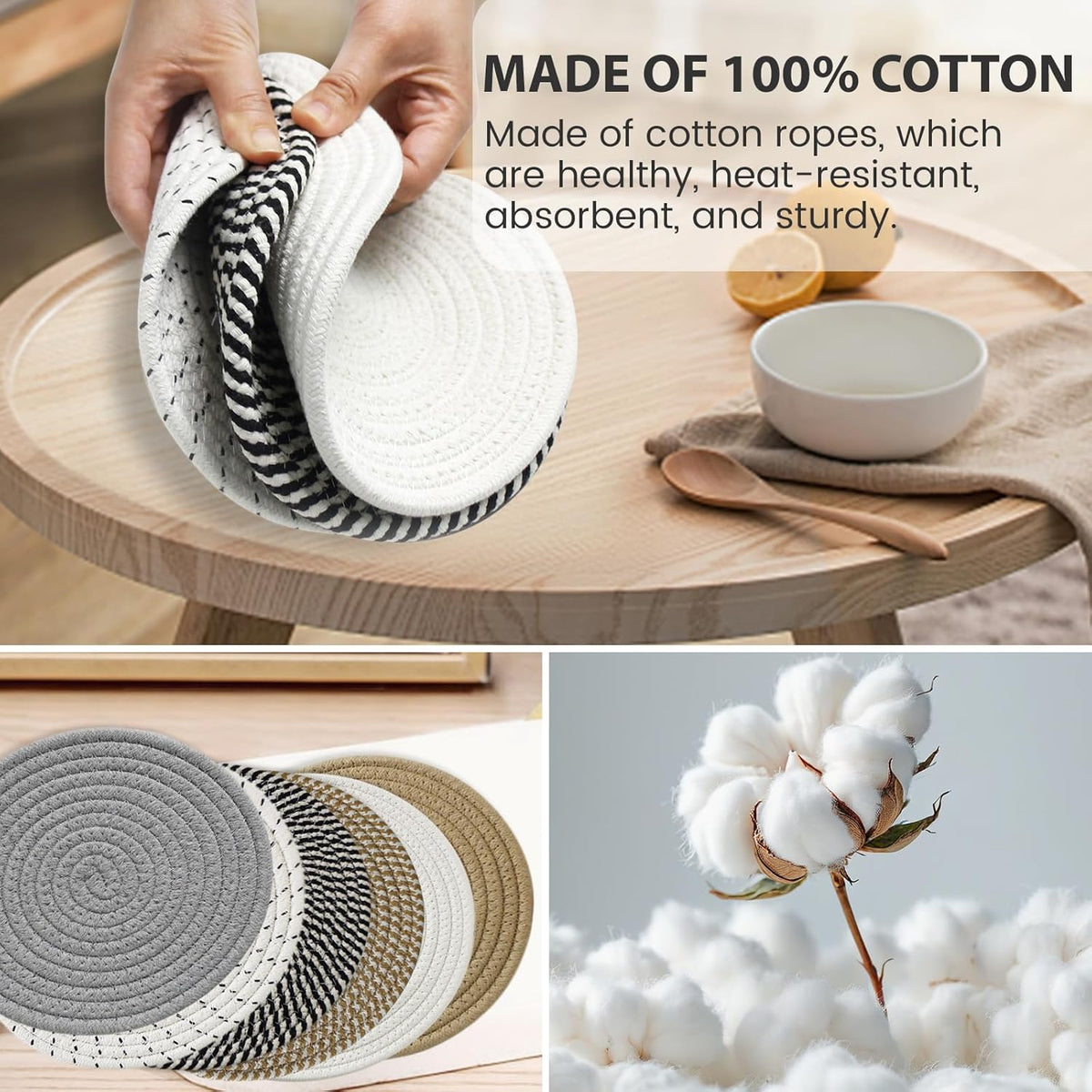 RIOOP Trivets for Hot Dishes Pots and Pans, 8 Inches Heat Resistant Large Coaster for Kitchen, Anti Stain Hot Pads Plate Mats for Countertops Table Kitchen Essentials Farmhouse Halloween Decor, 6 Pcs