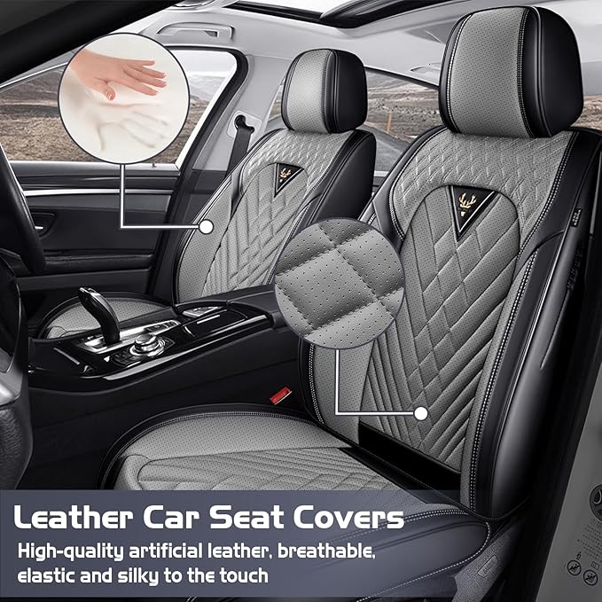 Truck Seat Covers for Ford F350 2011-2026, Waterproof Premium Leather Full Coverage Car Seat Covers, Muscle Sport Style Auto Interior Seat Cover Sets (Front Set/Black Gray)