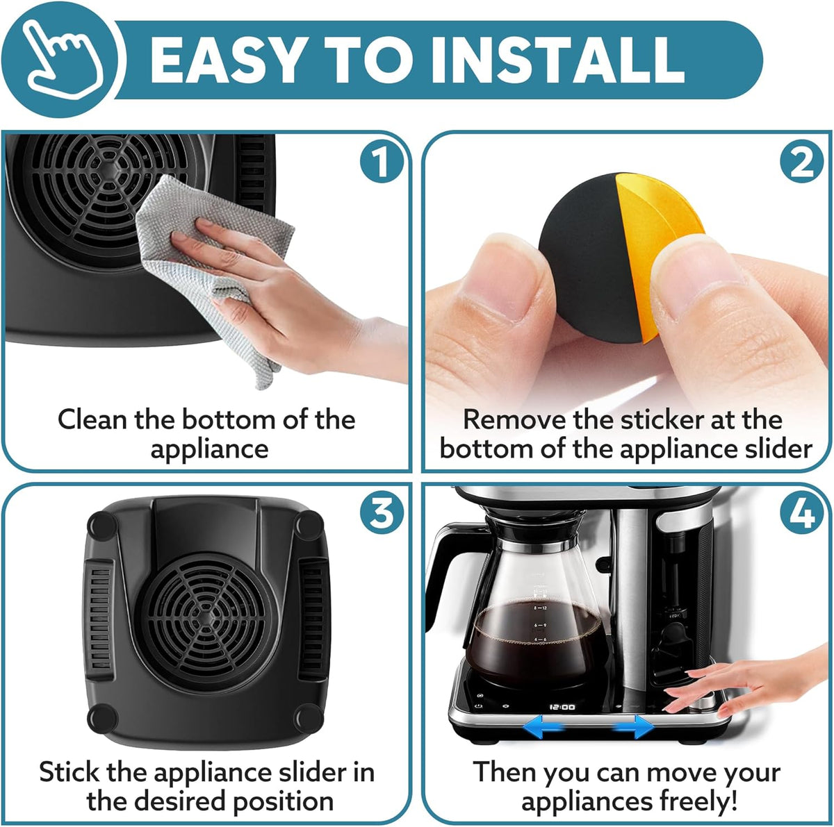 Appliance Sliders for Kitchen Appliances 16 PCS Self-Adhesive Small Kitchen Appliance Accessories Kitchen Hacks Easy to MovIing & Space Saving Kitchen Must Have Gadgets