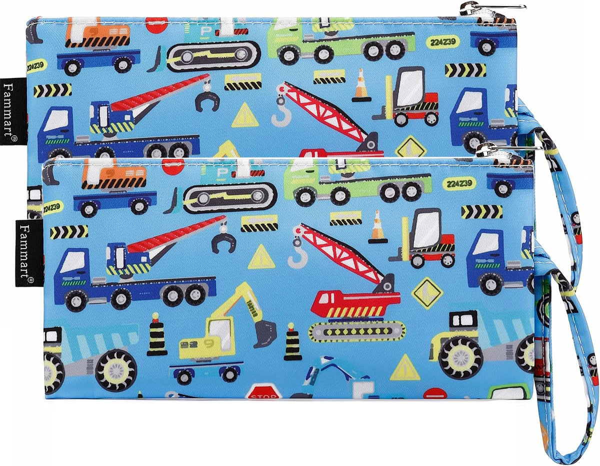 Reusable Sandwich Bag/Snack Bag for Kids & Adults, Dual Layer Lunch Bag with Handle, Washable, Food Safe, BPA Free (2-Pack, Car)