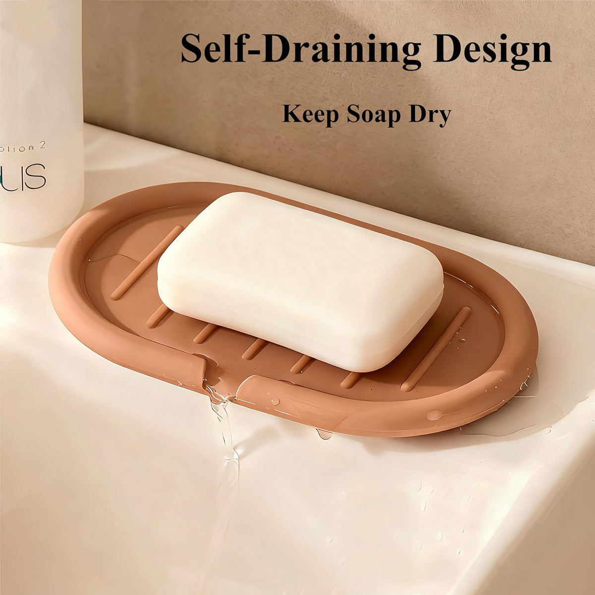 Self-Draining Oval-Shaped Silicone Soap Dish, Soap Holder/Tray/Saver for Shower, Bathroom, Kitchen, Keep Soap Dry, Easy to Clean (3, Dark Color)