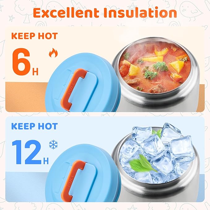 Lunch Box for Kids With 8oz Soup Thermo, Leak-proof Lunch Container with 2 Compartments, Thermo Food Jar Food Containers for Back to School Girls Boys (Blue)