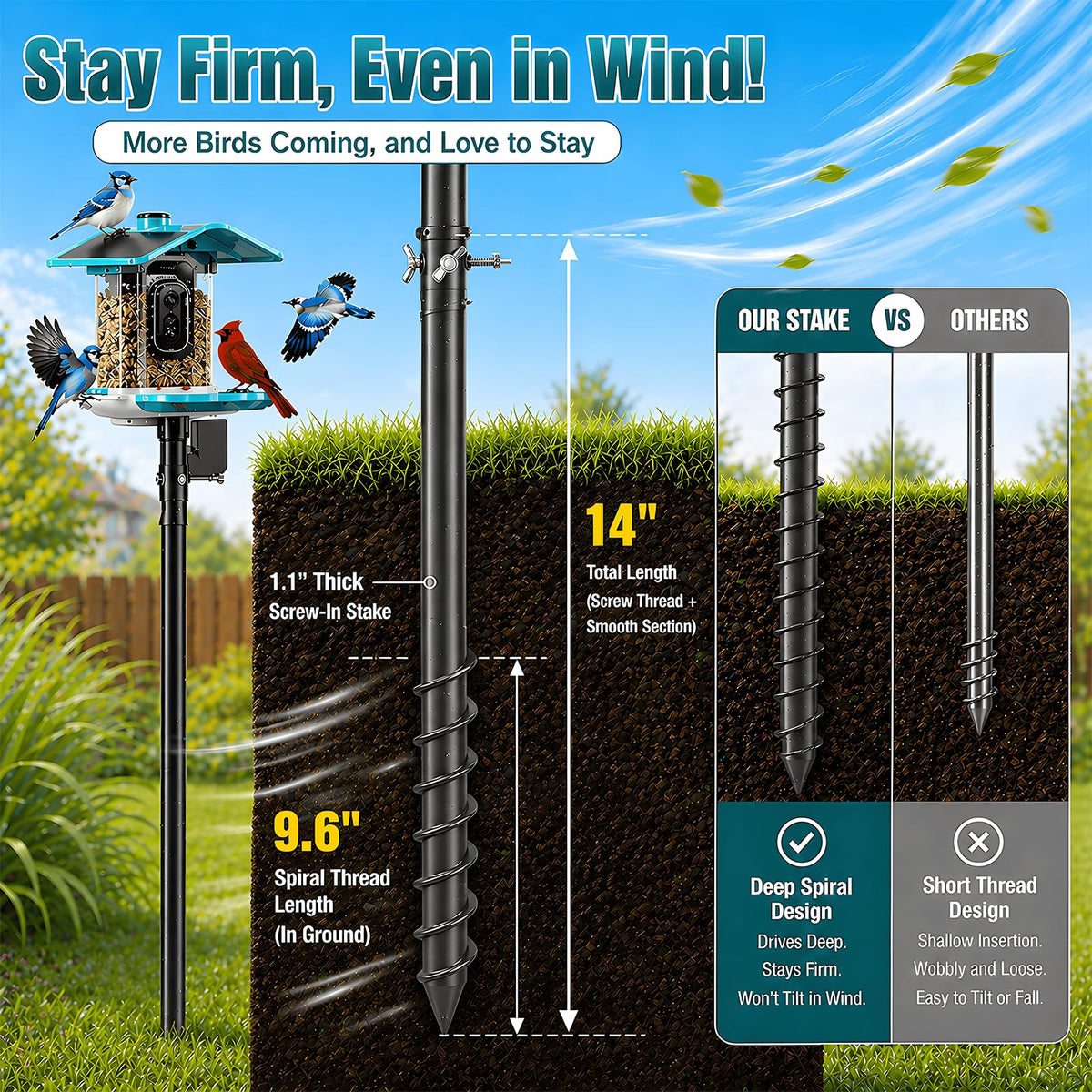 cogardenshower Heavy Duty Bird Feeder Pole - 88" Adjustable Bird House Stand Outdoor, Anti-Tip Auger & Stable Mount for Smart Camera Birdfeeder,Bluebird House, Bird Buddy, Birdfy