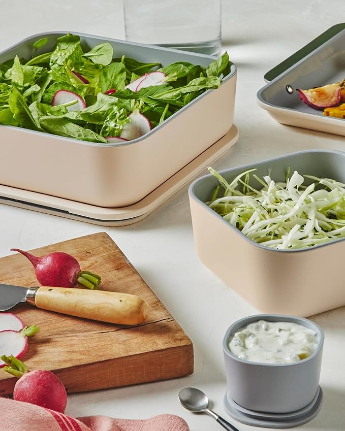 Caraway 3pc Glass Food Storage Set – 10 Cup, 6.6 Cup, & 4.4 Cup Food Containers - Ceramic Coated - Non Toxic Non Stick Lunch Box with Glass Lids - Dishwasher, Oven, & Microwave Safe - Sage