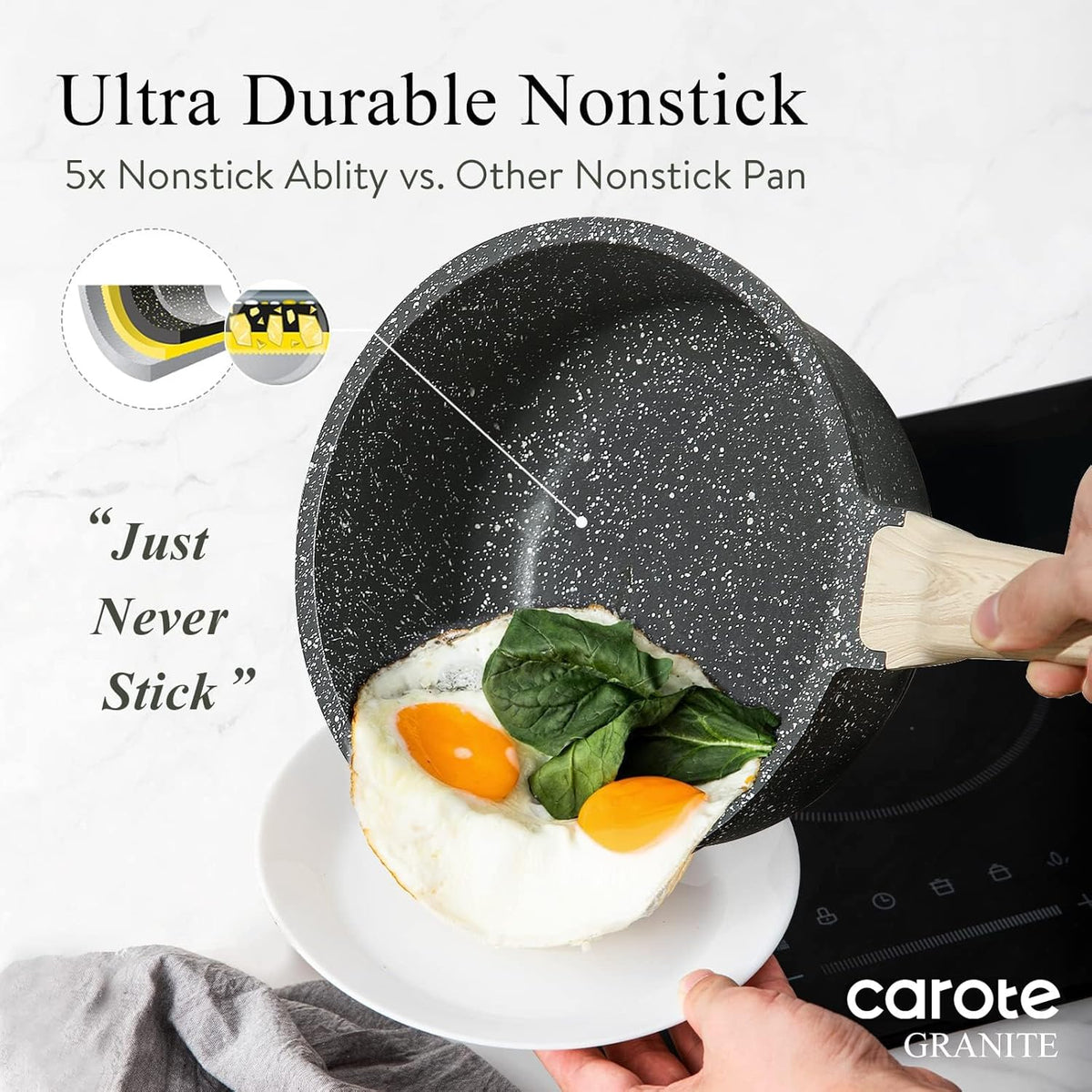 CAROTE 1.5Qt & 3.0Qt Sauce Pan Set with Lid Nonstick Saucepan 4 Pcs Non Stick Sauce Pots Cooking Pot with Pour Spout, Easy to Clean, Small Kitchen Pots Induction Pot, PFOA FREE (Class Granite)