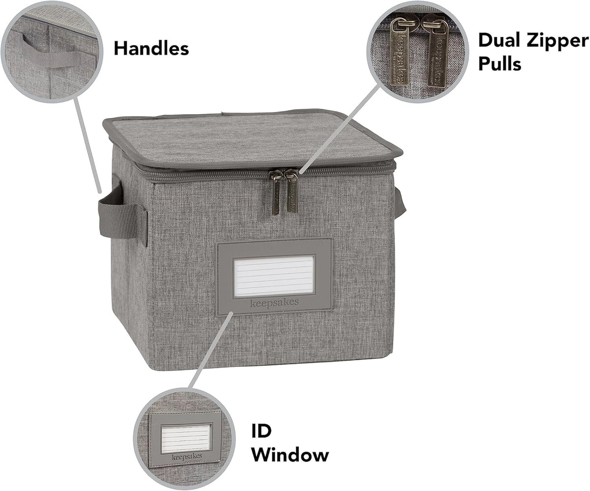 Covermates Keepsakes Dish Storage Box - Stackable, Reinforced Handles, China Storage, Grey Heather