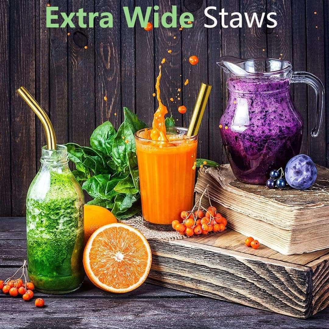Vinaco 8.5" and 10.5" Big Smoothie Straws & Milkshake Straws, 6 Pack Food-grade Stainless Steel Straws 0.4" Wide Mouth Straw for Smoothie, Milkshakes, Thick Drinks, Gold Metal Straws Reusable