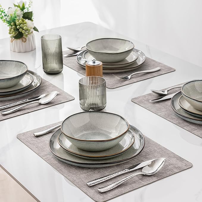 AmorArc Ceramic Dinnerware Sets,Handmade Reactive Glaze Stoneware Plates and Bowls Sets,Highly Chip and Crack Resistant | Dishwasher & Microwave Safe Dishes Set,Service for 4 (12pc)