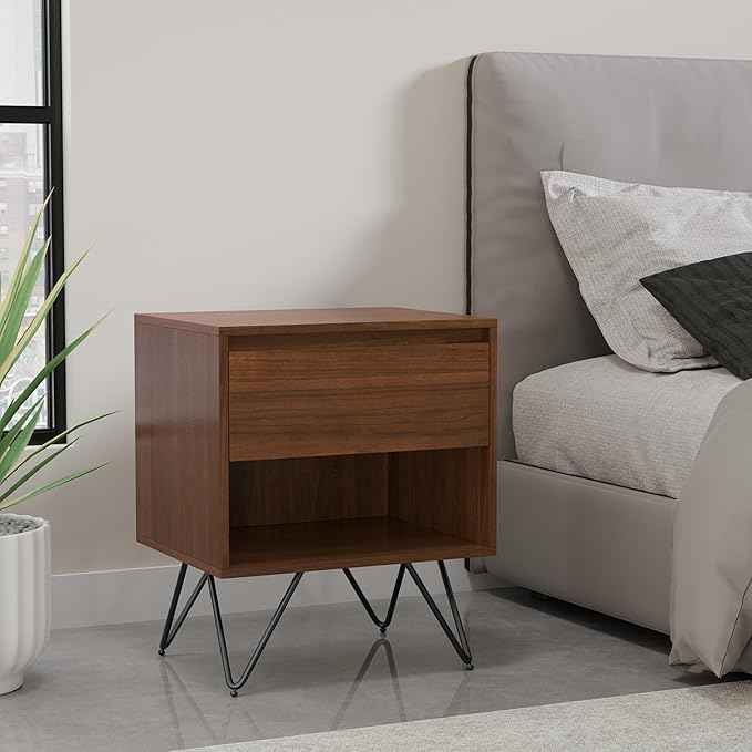 SIMPLIHOME Hunter 20 inch Wide Industrial Modern Nightstand in Walnut for the Living Room and Bedroom