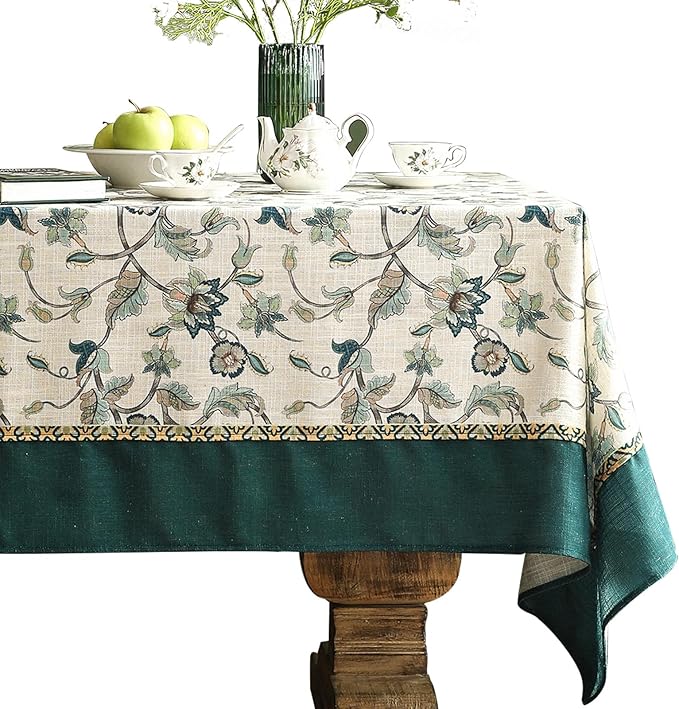 patdrea Designer Green Small Square Table Cloth,Vintage Floral Linen Durable Breathable French Tablecloth,Dacorative Cover for Kitchen Dining,Christmas,Thanksgiving,Tea Party,55"x55"-Noah