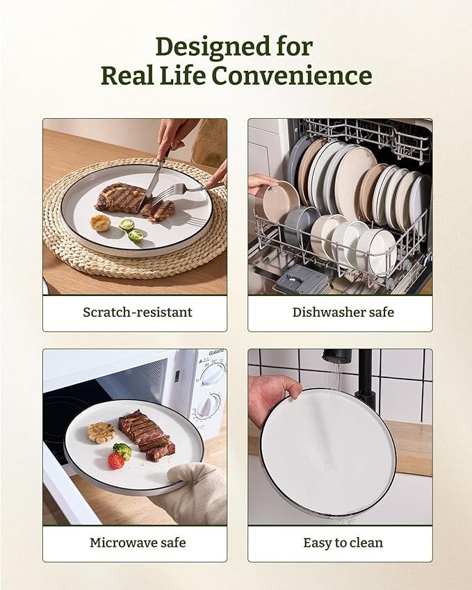 Famiware Nebula Plates and Bowls Sets, 18 Pieces Dinnerware Sets, Dishes Set for 6, White with Black Rim